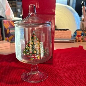 Holiday Glass Jar with Christmas Tree Design